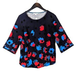 Boden Rachel Blouse Womens Size 6 (10) Navy Blue Red Flowers Gauzy Flowy Top